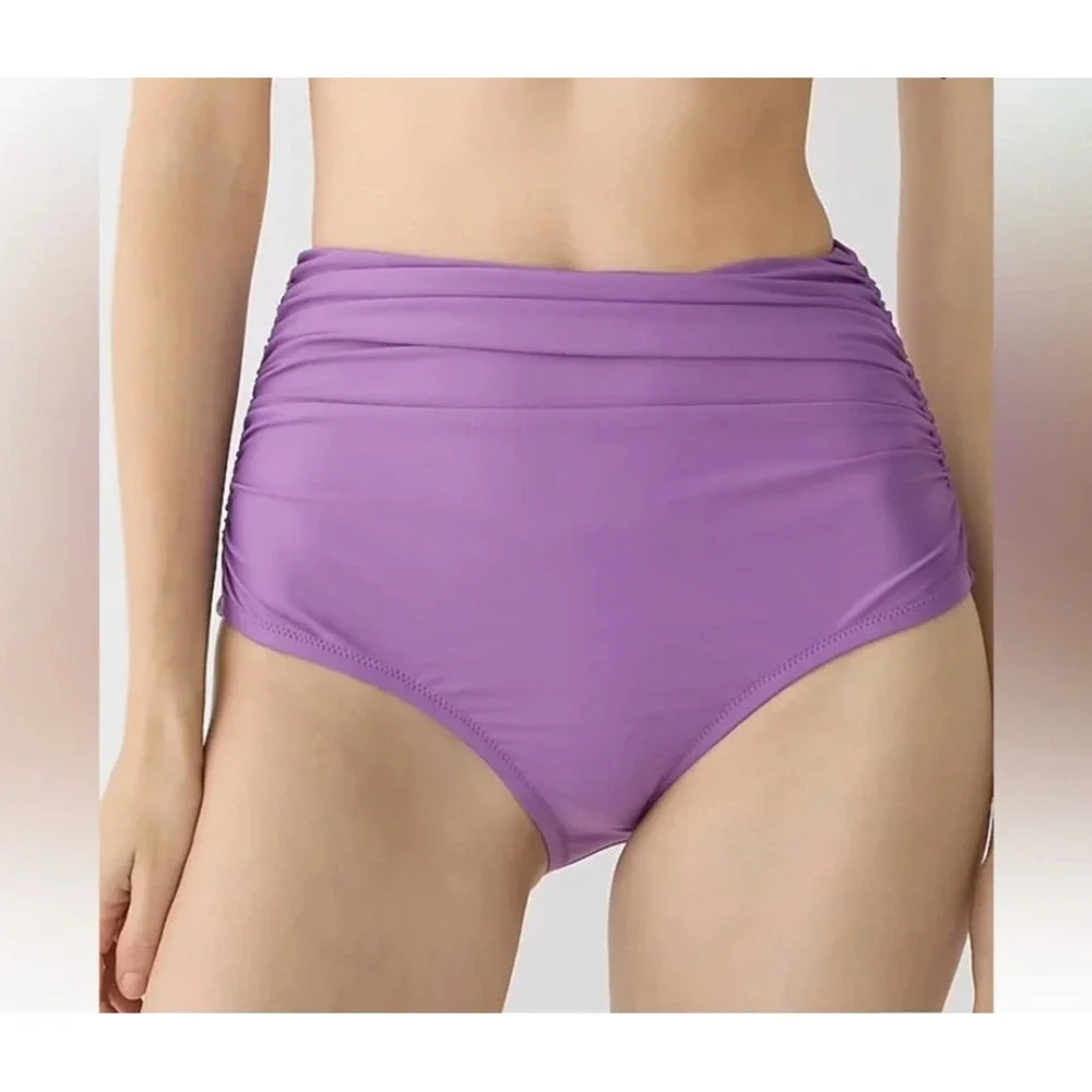 NWT J. Crew Re-imagined Ruched High-Waisted Full-Coverage Bikini Bottom Purple M