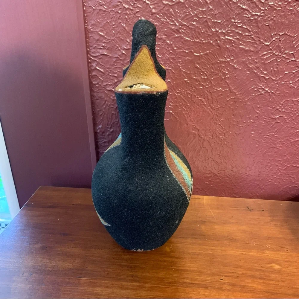 Native American Indian Pottery Black Wedding Vase 10 inch