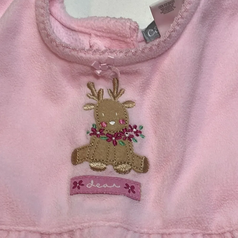 Carter's | Infant Baby Girls Soft Pink Fleece Romper Jumpsuit Reindeer Size 12M