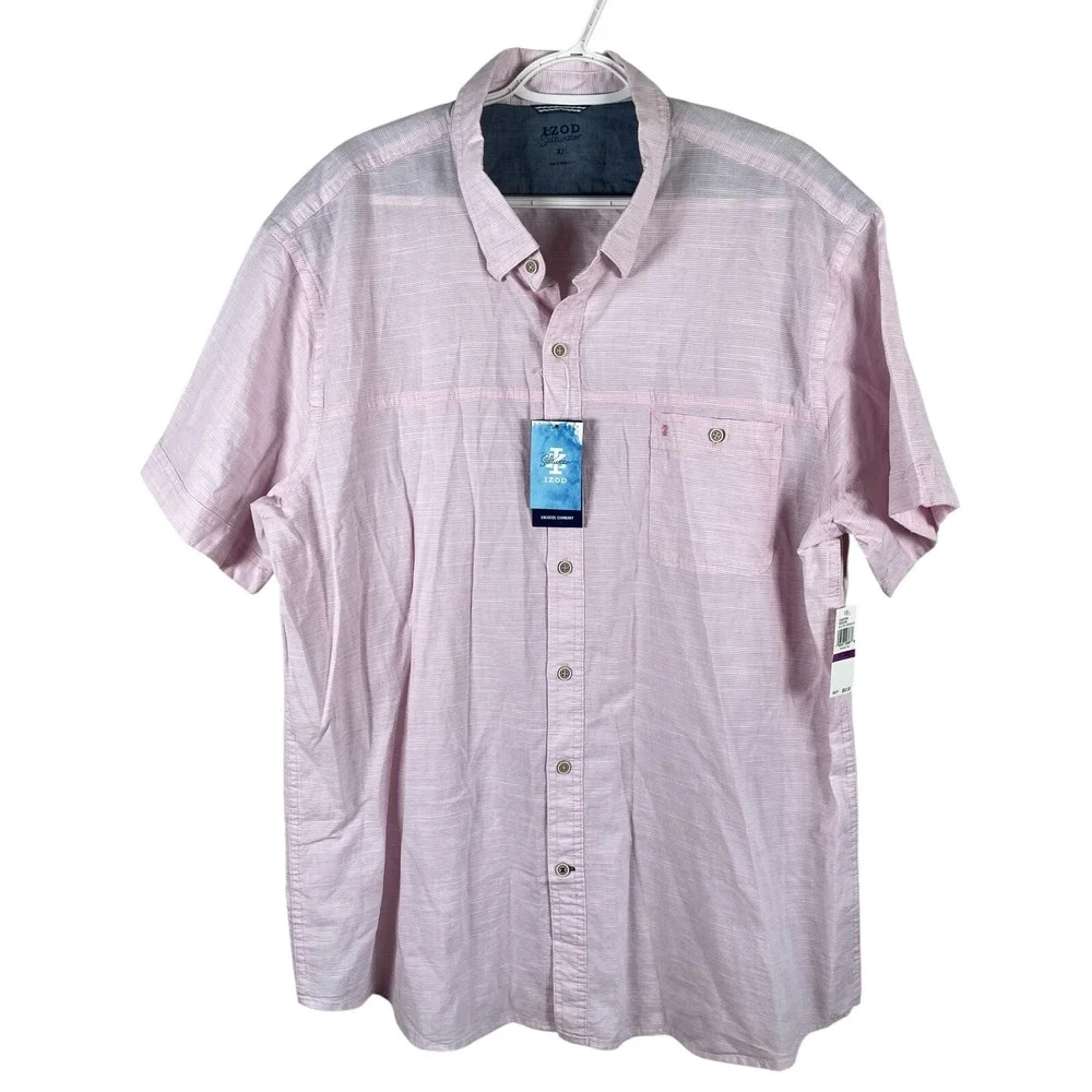 NEW Izod Saltwater Mens Dockside Chambray Button‎ Down Shirt 2XL Pink Nectar $60