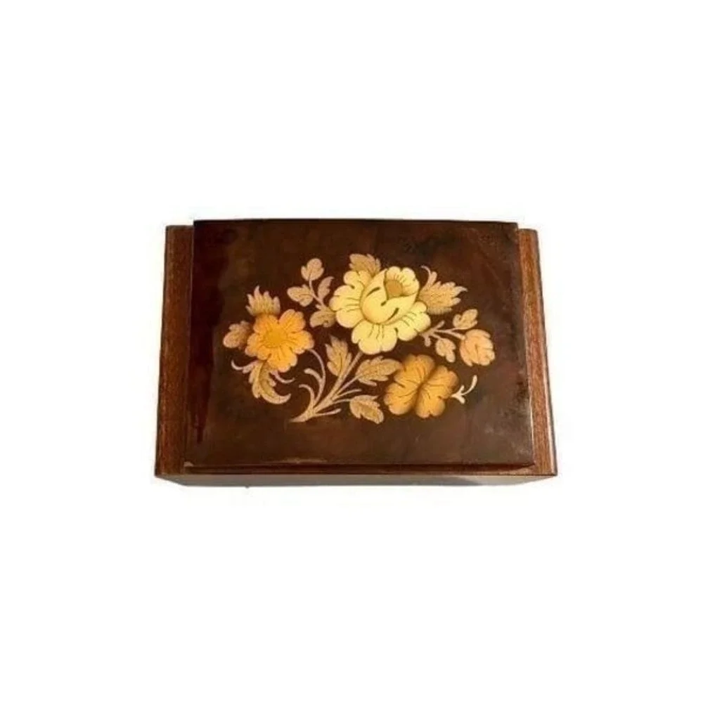 Vintage Reuge Swiss Musical Jewelry Box Floral Wood Marquetry Italy Last Waltz