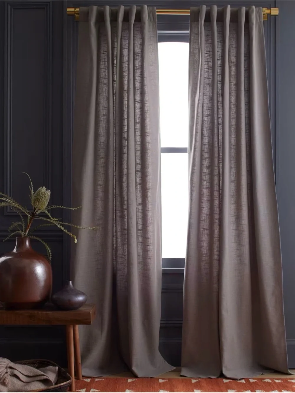 Set of 2 Panels-Quince Cotton Slub Curtains, Gray, 48x96 each