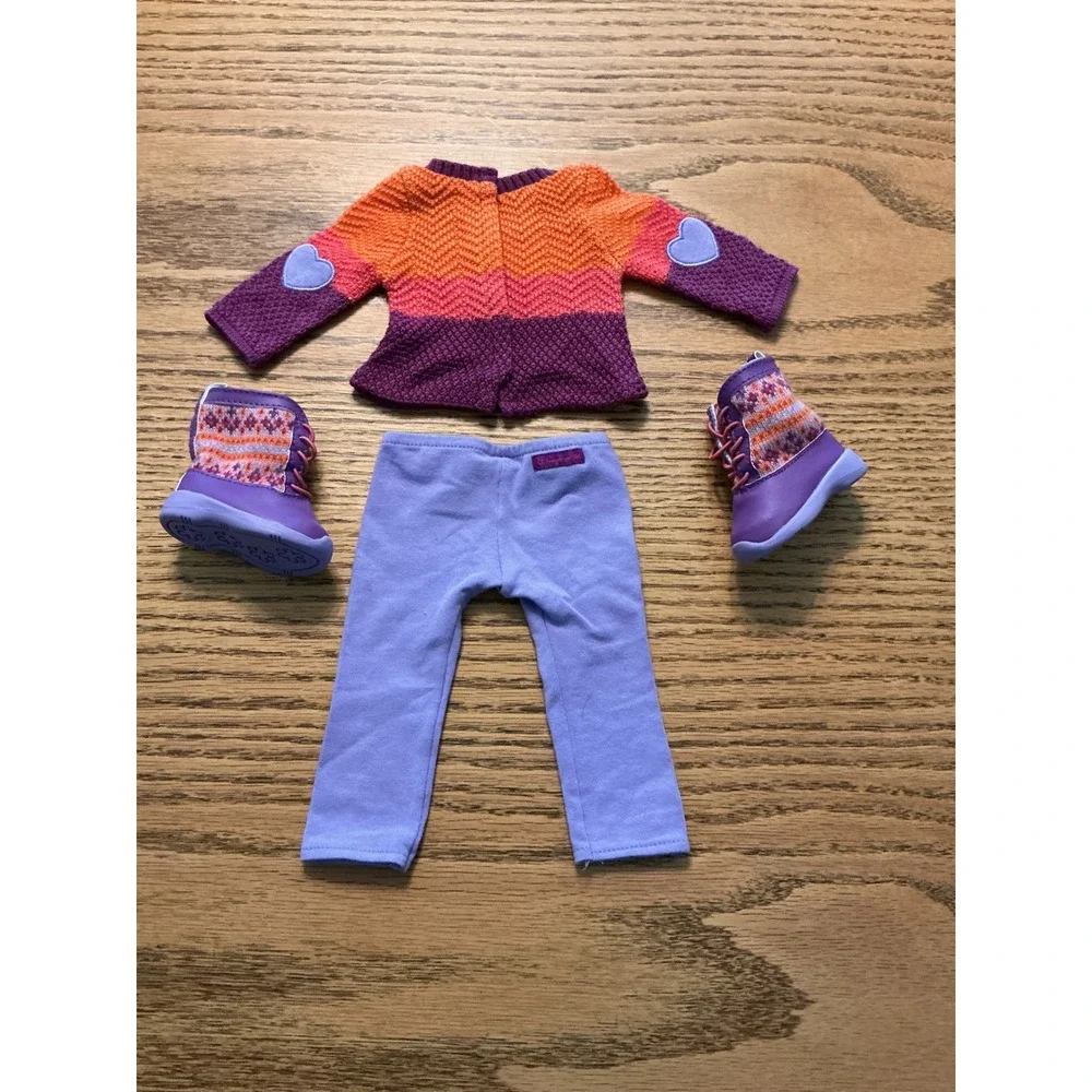 American Girl Doll Winter Outfit Chevron Sweater Purple Leggings Fair Isle Boots