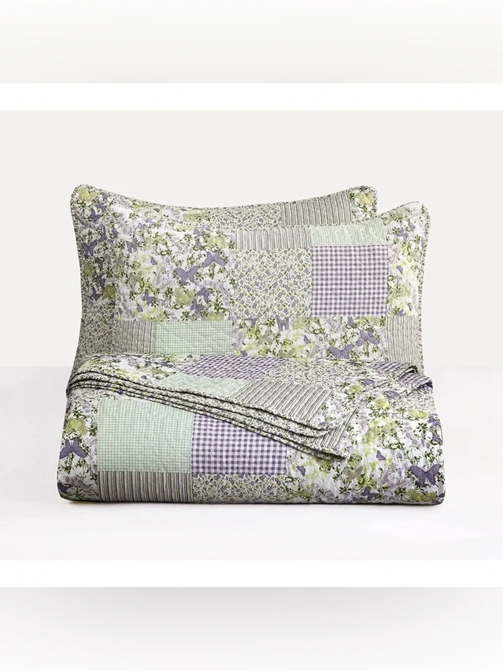 Floral Patchwork Full 3 piece Quilt Set - Lavender & Sage