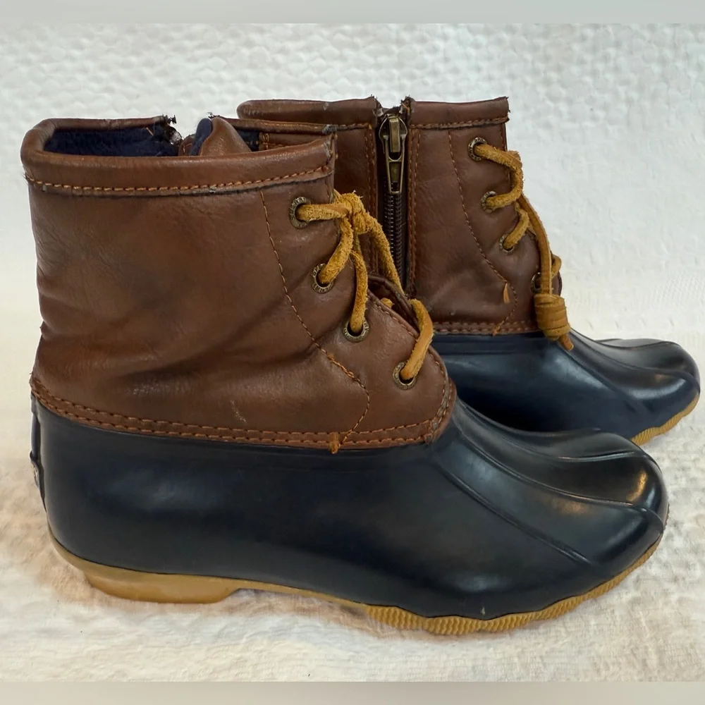 Sperry Top Sider Saltwater Youth Size 3Y Brown Leather Waterproof Duck Boots