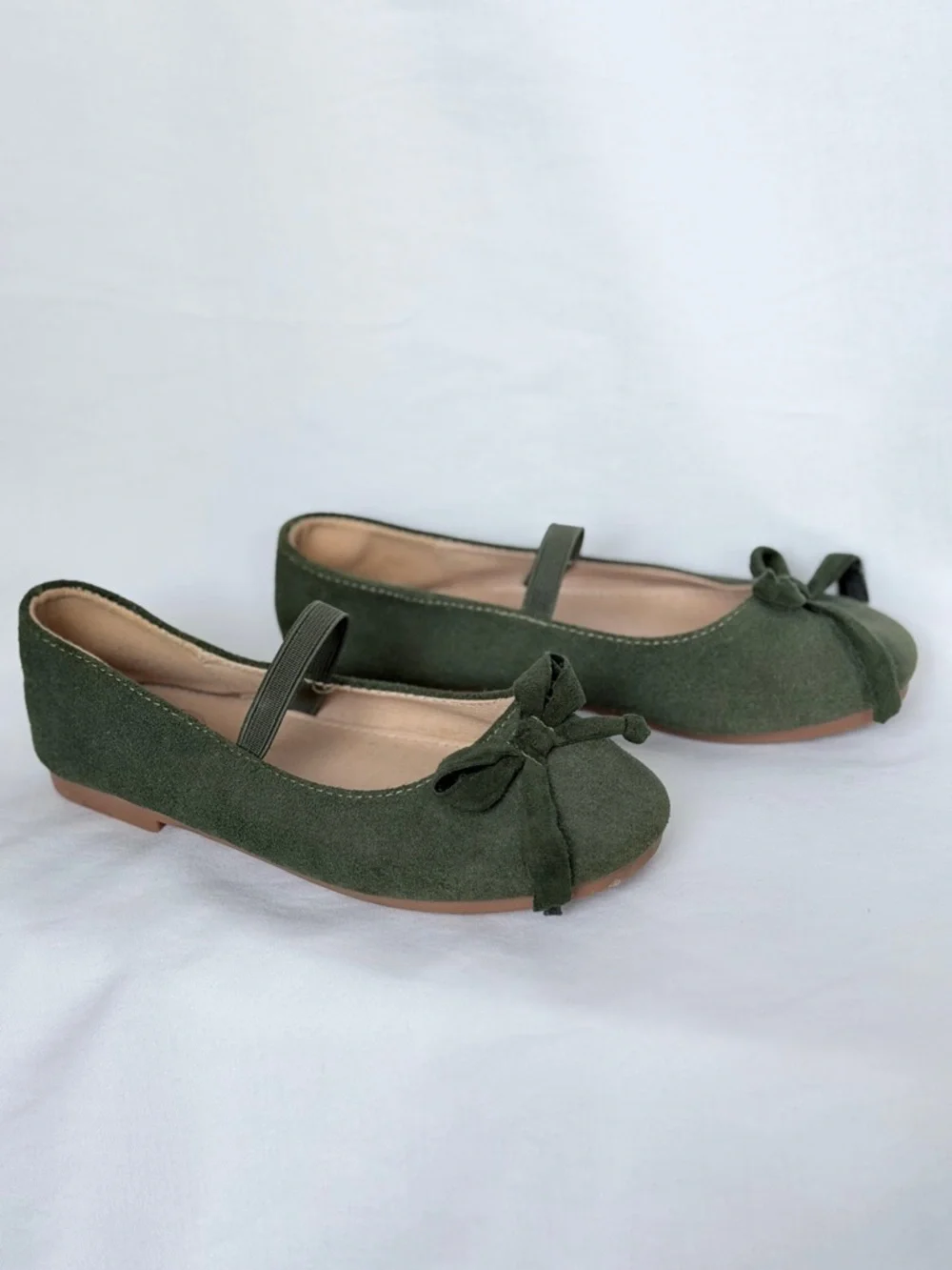SweetHoney Olive Green Suede Bow Mary Jane Flats for Kids