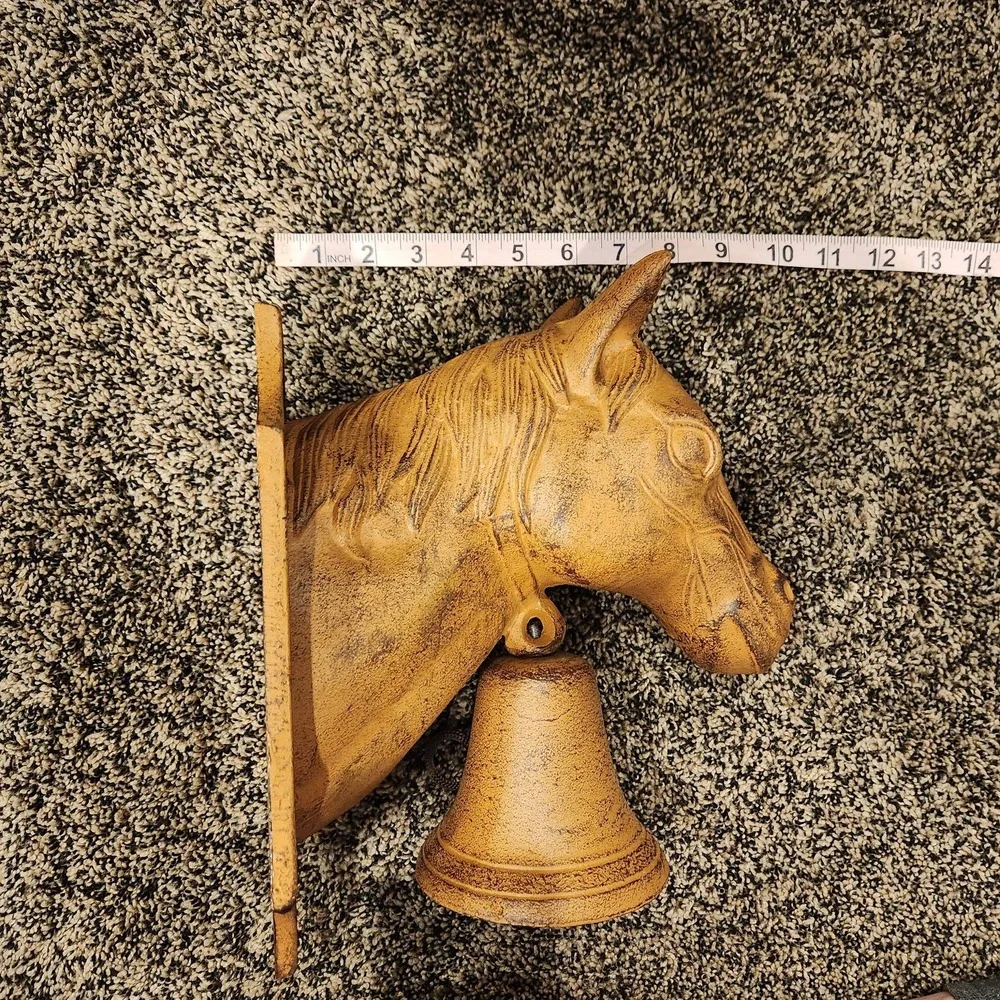 Cast iron horse head bell. Vintage equestrian decor.