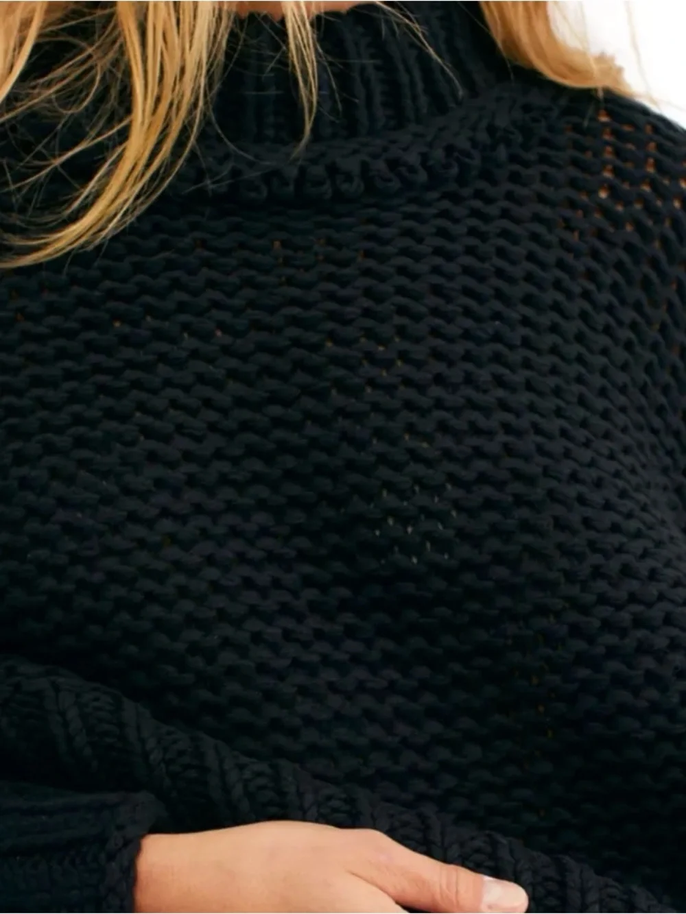 Free People Womens Sweater My Only Sunshine Size L Black Chunky Knit Mock Neck