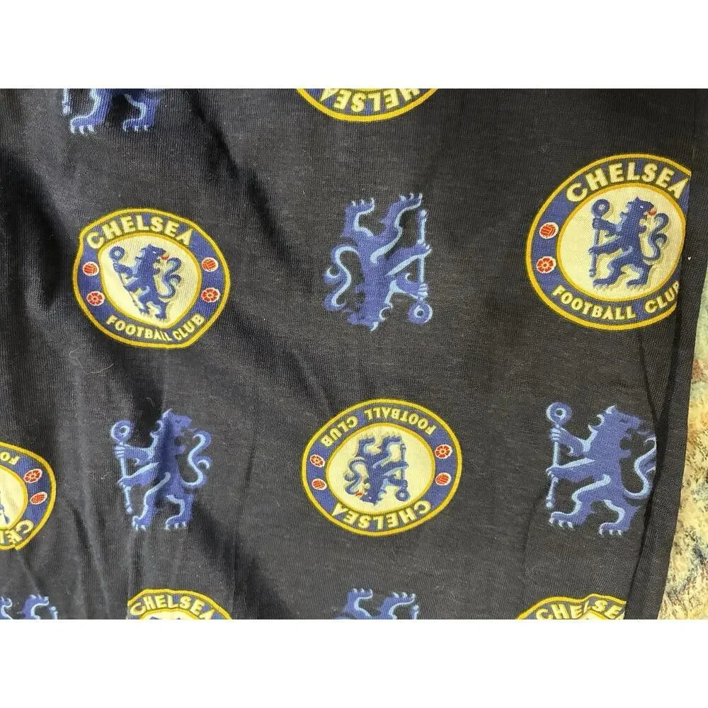 Chelsea FC Official Mens Lounge Pants - Navy Blue Crest Print - Size Medium