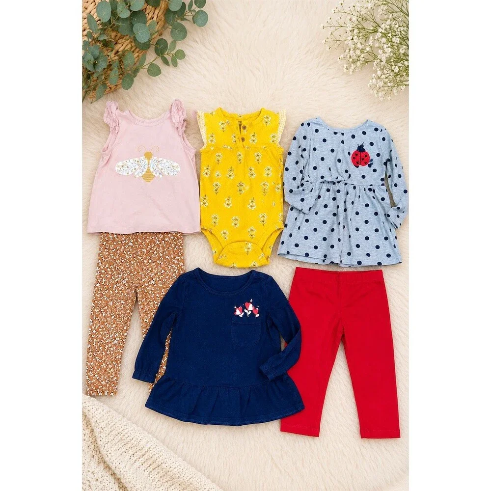 Girls 24M Clothing Bundle 6pc Carter's Cat & Jack Tops Dresses Leggings