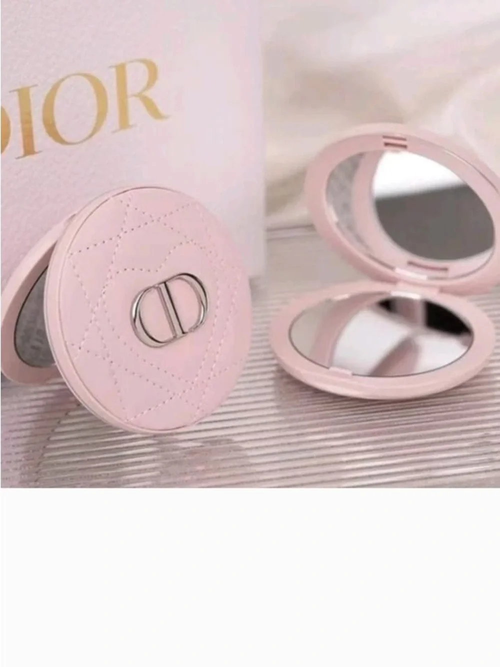 Dior Pink Quilted Compact Mirror with Silver CD Logo