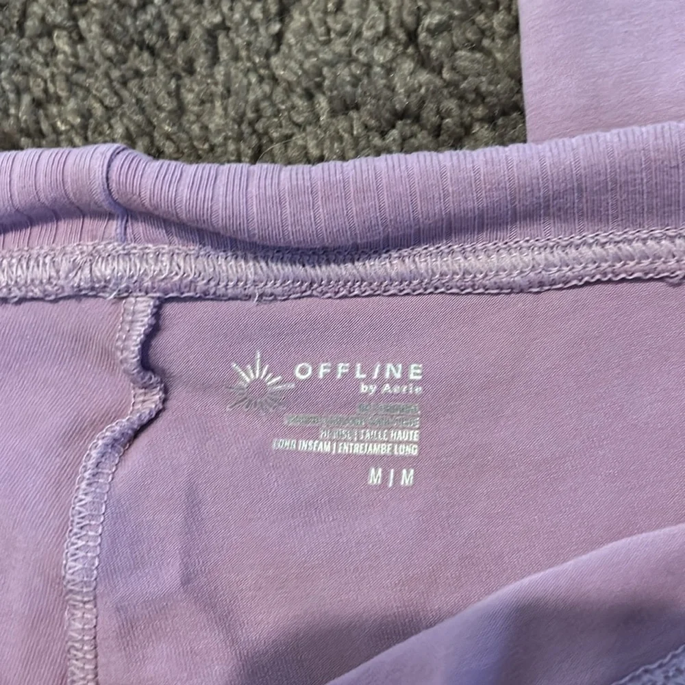 Aerie offline purple ribbed high waisted tie front leggings & matching bra set