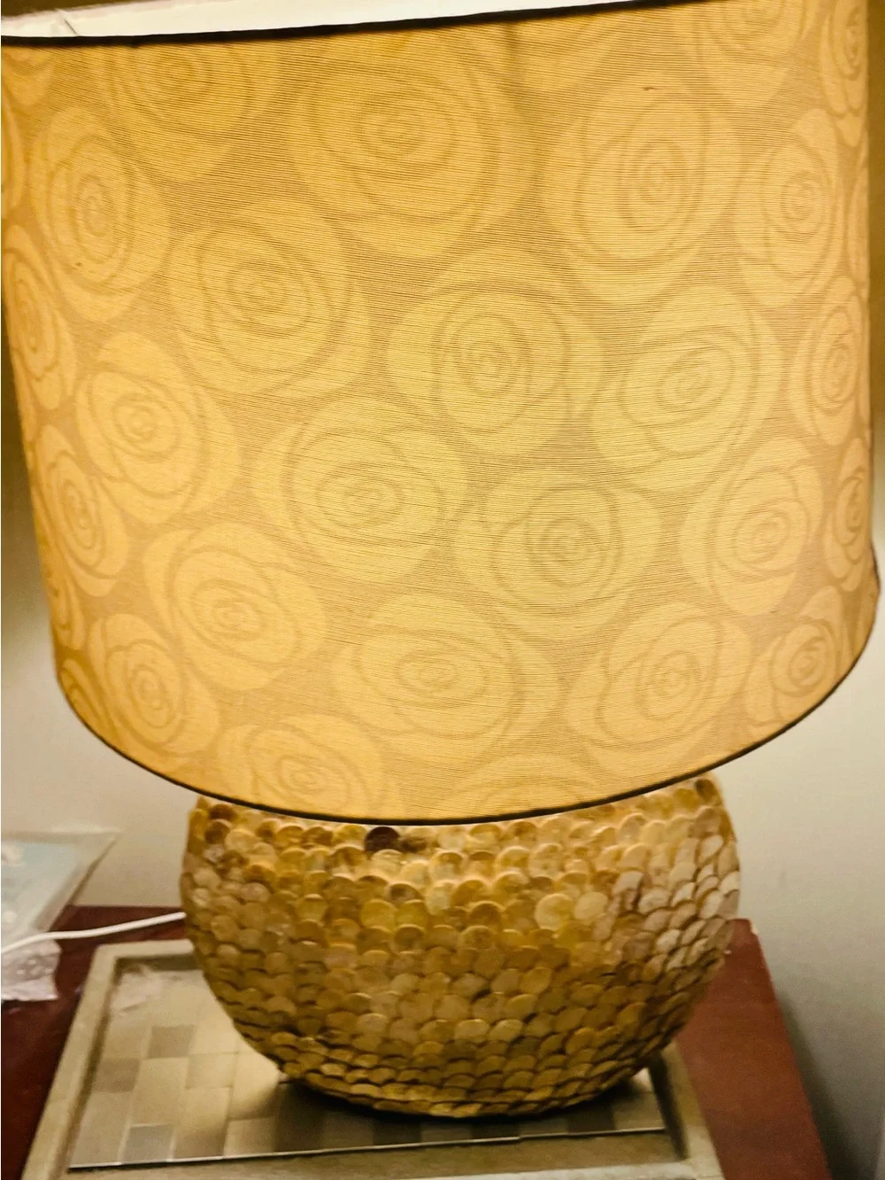 Pair of Mother of Pearl Disc Design Decorative Table Lamps - Home Accents