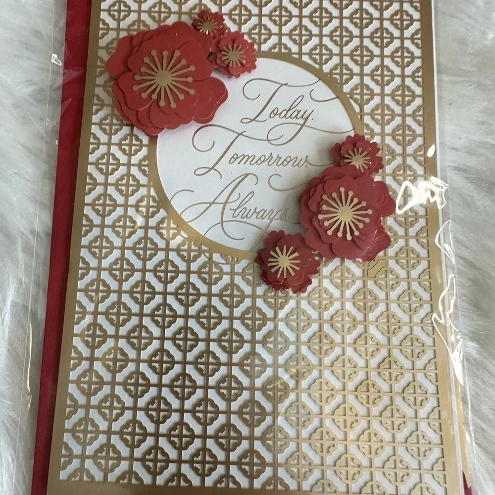 🩵5/$8 Elegant Red and Gold Floral Card