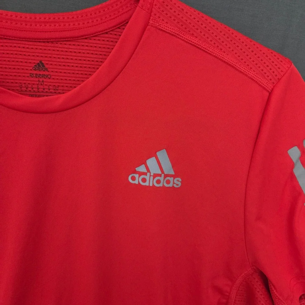 Adidas Aeroready Mens Short Sleeve Running Shirt Orange Reflective Stripes Med