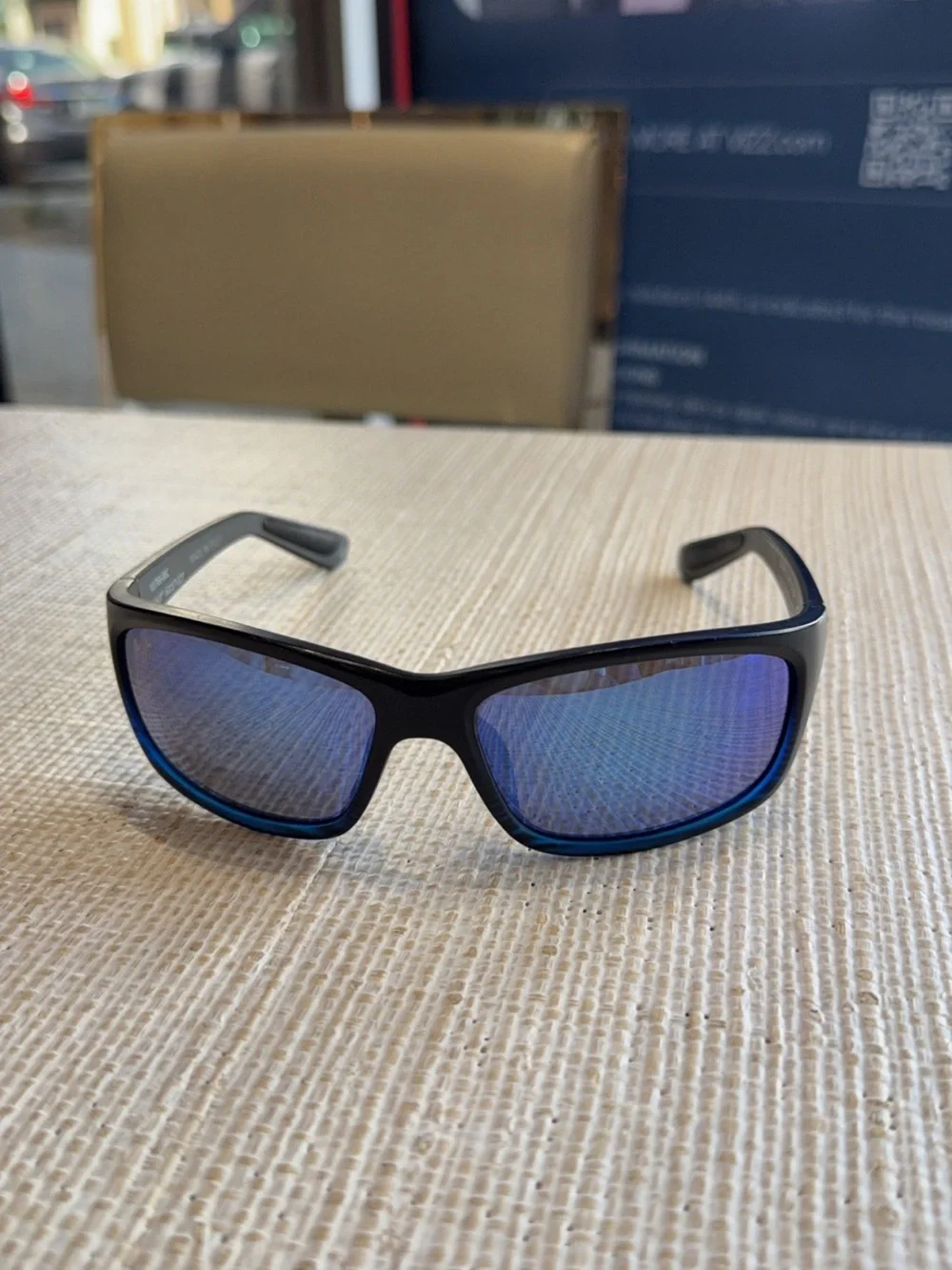 Maui Jim Men's Sunglasses with Blue Mirrored Lenses and Black Frame