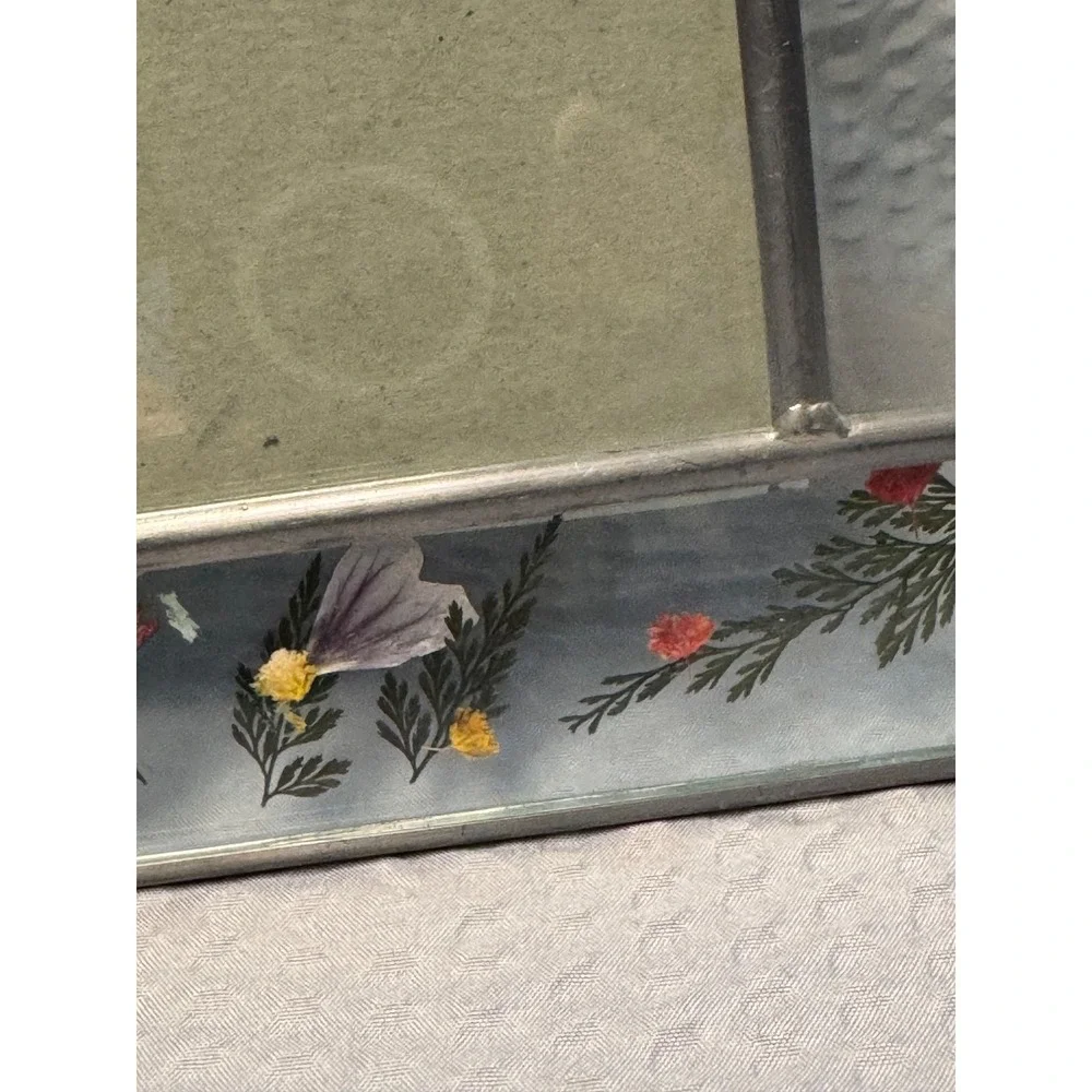 Vintage‎ Pressed Flower Picture Frame Leaded Glass fits 3.5