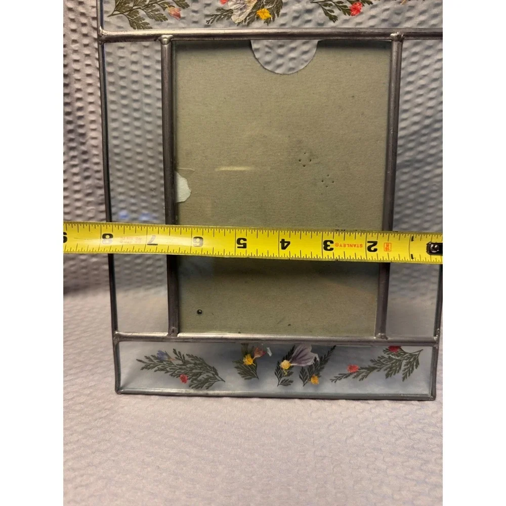 Vintage‎ Pressed Flower Picture Frame Leaded Glass fits 3.5