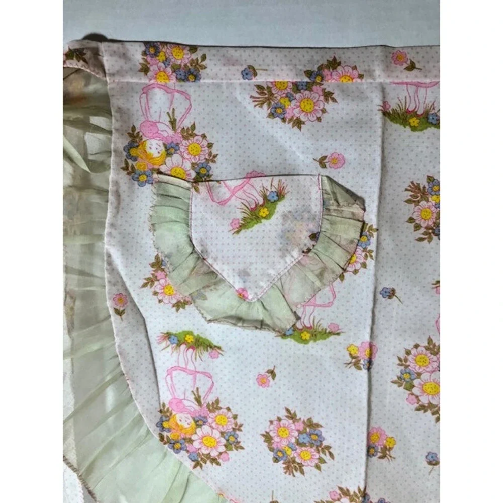 Sheer Ruffled Hostess Apron Size Small‎ to Medium Pink Hand Made