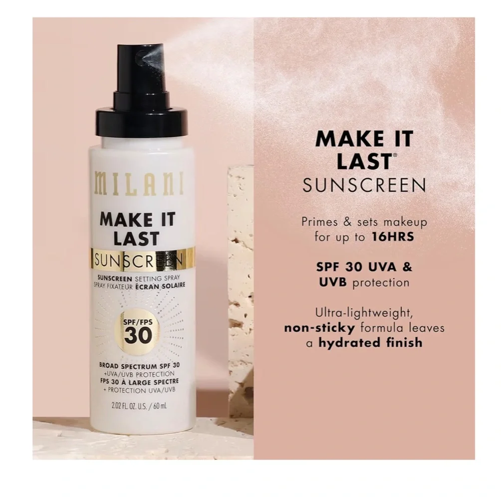 🆕 Travel Size Milani Make It Last Setting Spray with Sunscreen - 2.02 FL OZ