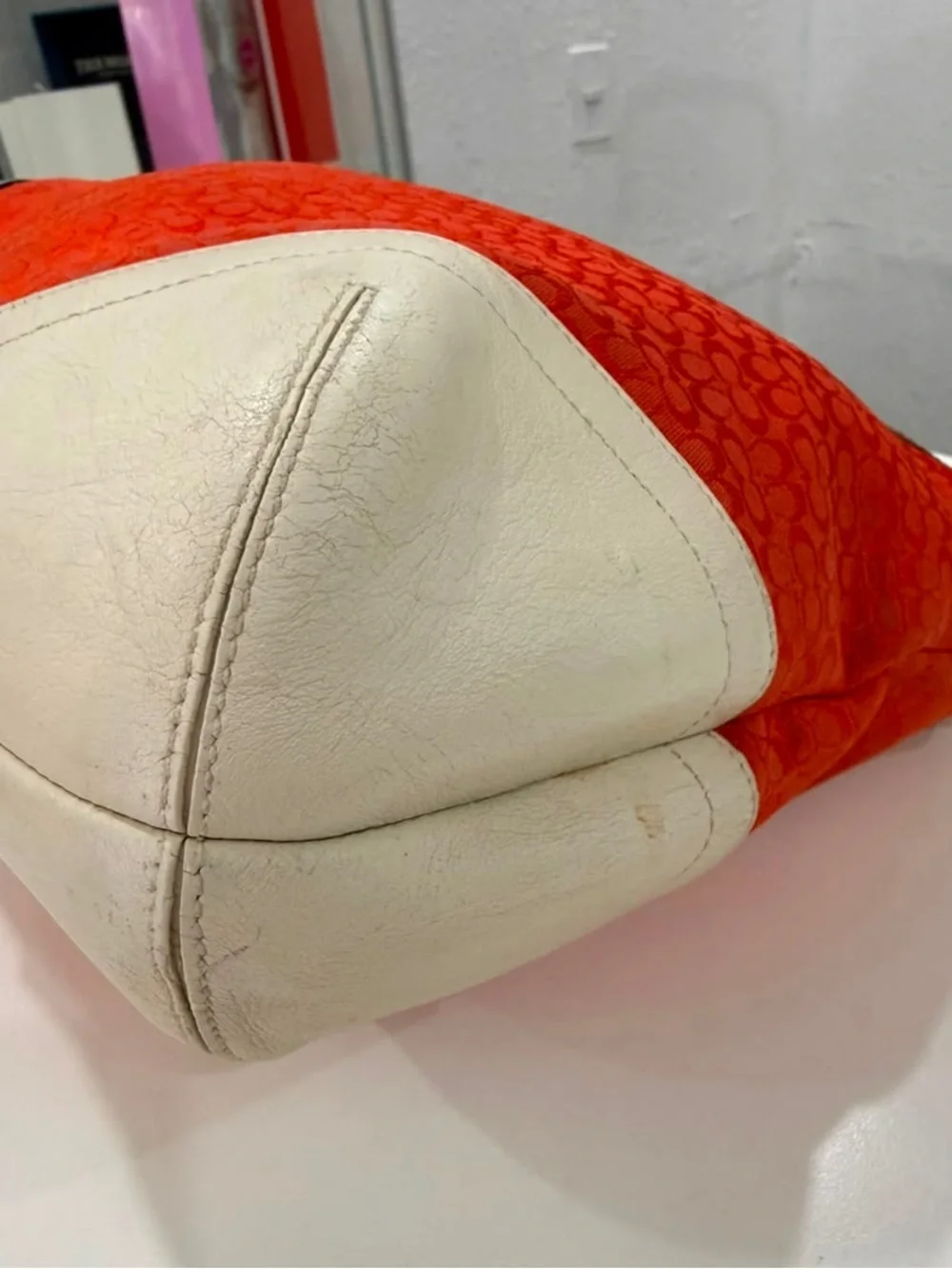 Y2K Coach Vintage Red Monogram Canvas Leather Hobo Shoulder Bag Purse #6800