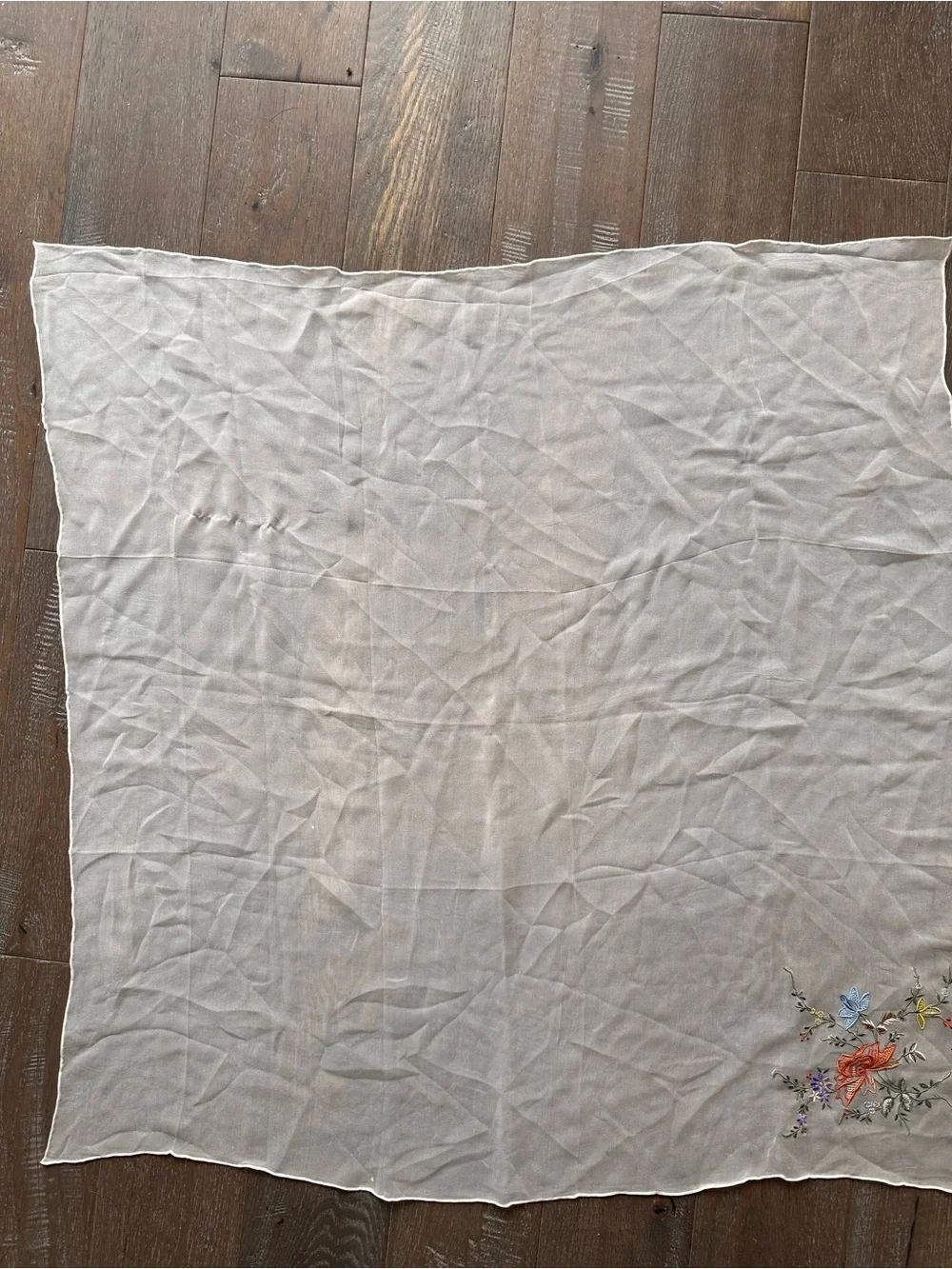 Vintage embroidered sheer silk scarf