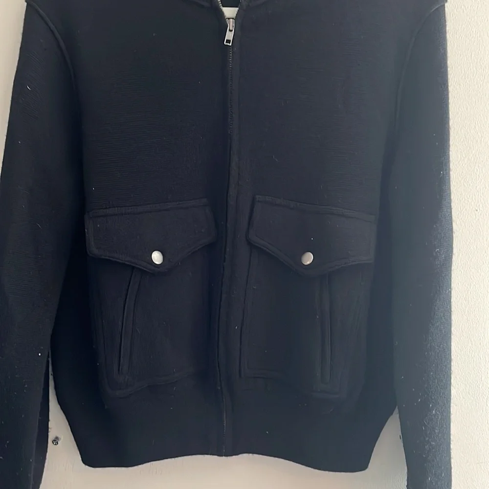 J. Crew Merino Wool Zipper Sweater Jacket Black‎ Cozy Winter Warm Ski Lodge M