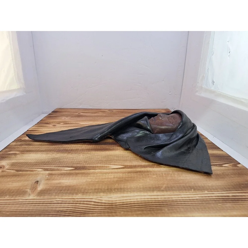 Vintage Leather Face Mask Molded Face Sculpture 3D Wall Hanging Black Brown 1997