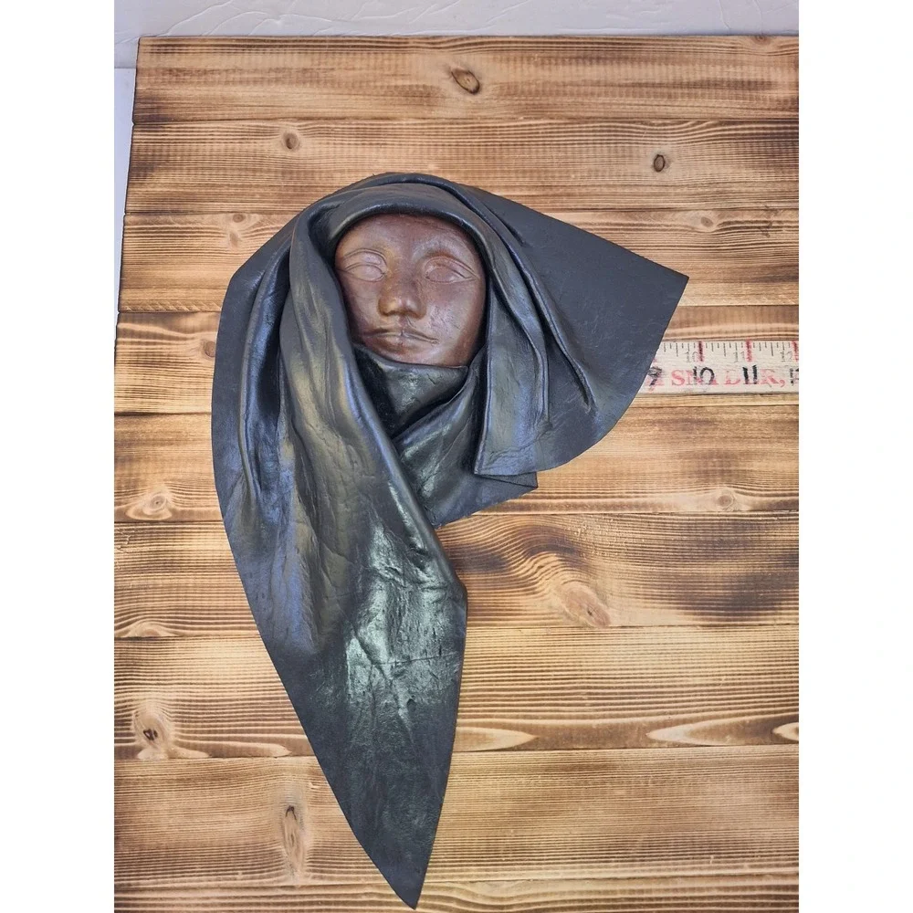 Vintage Leather Face Mask Molded Face Sculpture 3D Wall Hanging Black Brown 1997