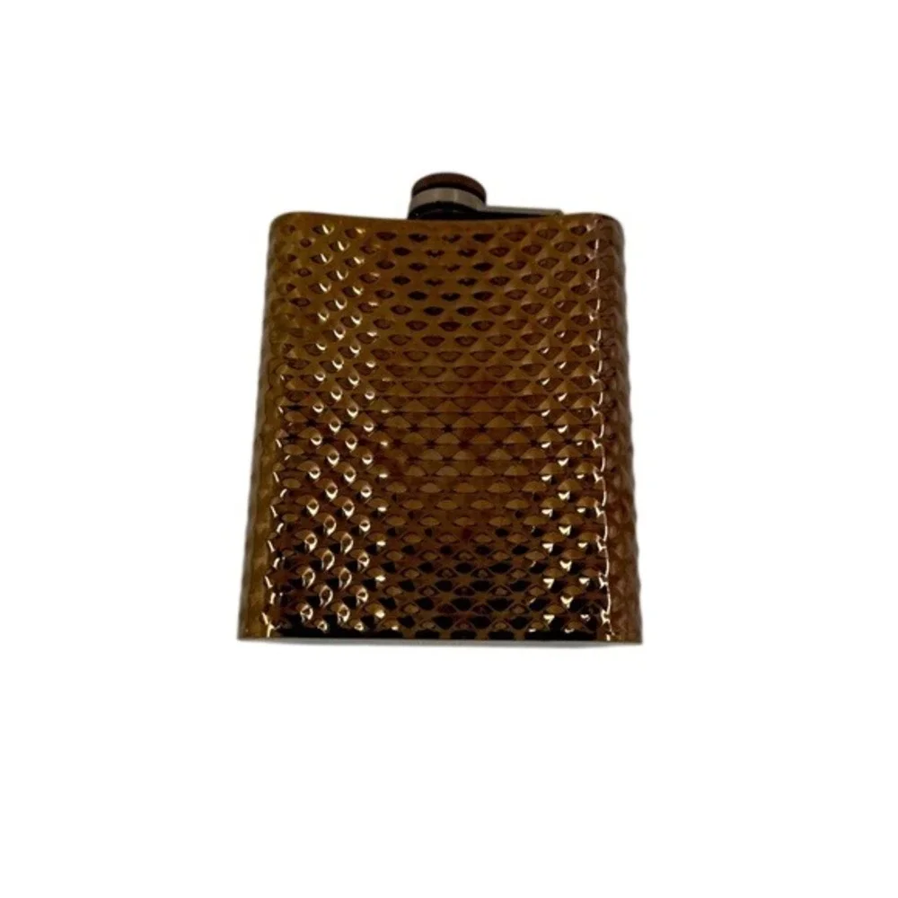 Rose Gold Textured Stainless Steel‎ 8oz Hip Flask Diamond Pattern Hinged Cap