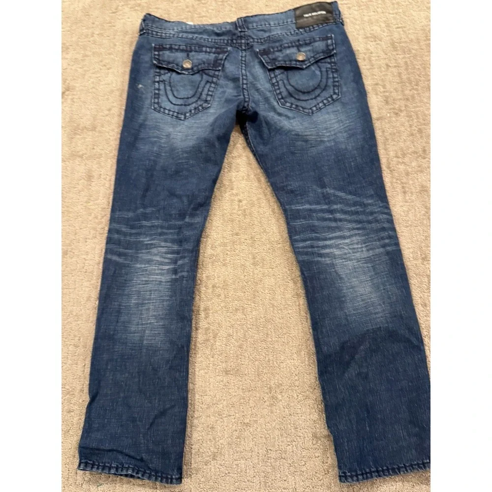 True Religion 42/34 Thick Stitch Back Pocket Flap Blue Jeans (M)
