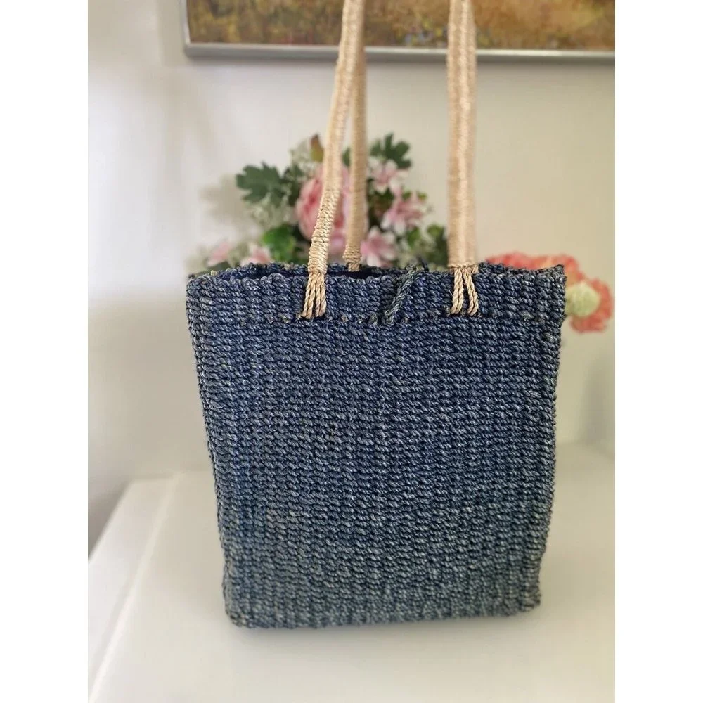 Kenneth Cole Reaction‎ Powder Blue Abaca Straw Logo Shoulder Handbag Vintage EUC