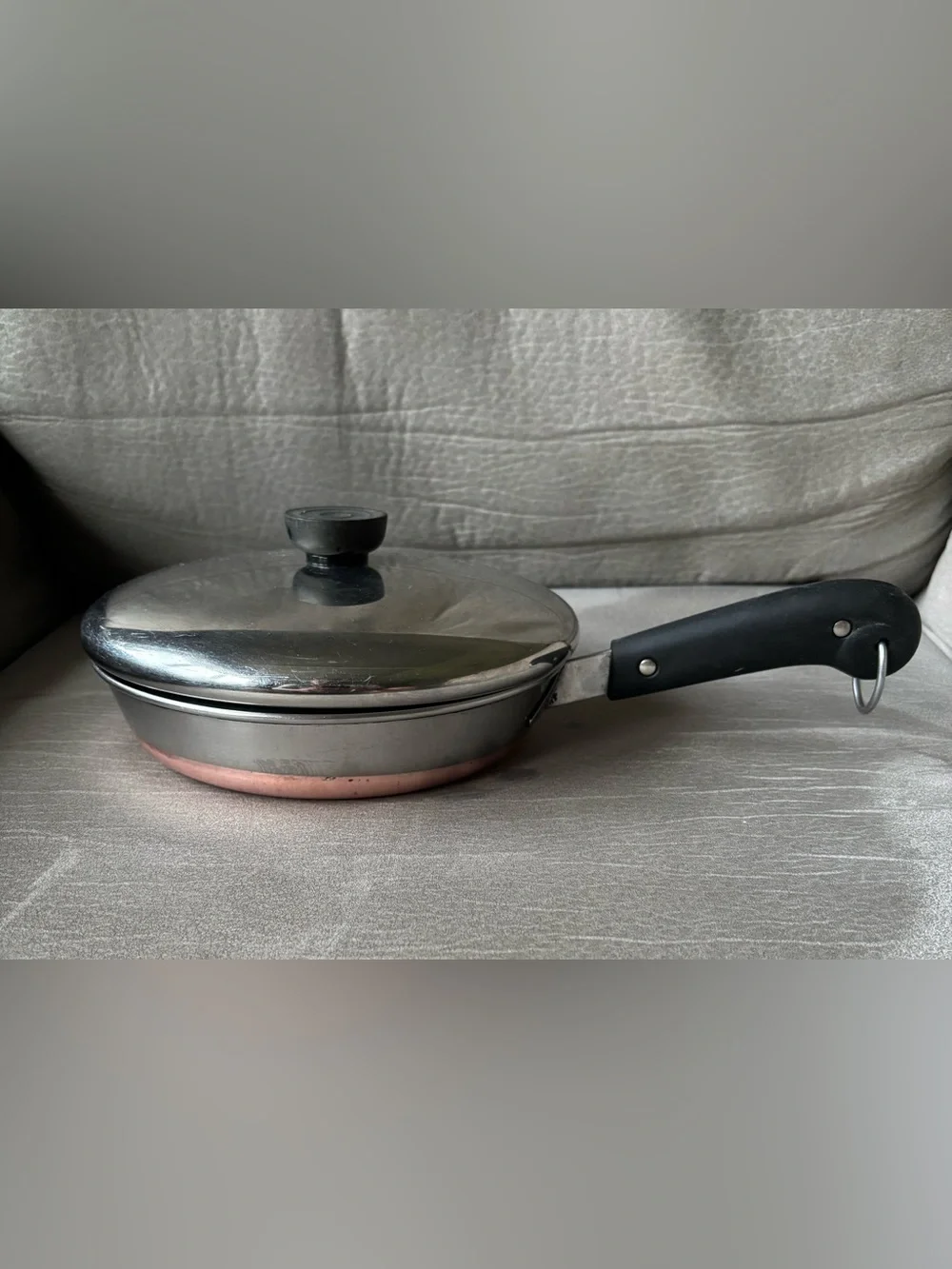 Revere Ware 1801 Copper Bottom 8” Frying Pan Skillet Double Ring Pre 1968 W/Lid