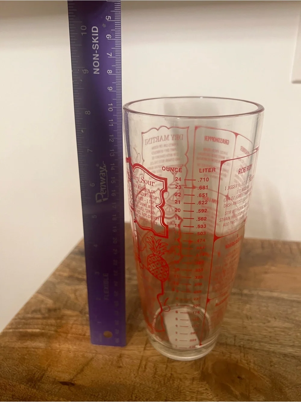 VTG MCM Irvinware USA Glass Cocktail Shaker Recipes Red Print 24oz