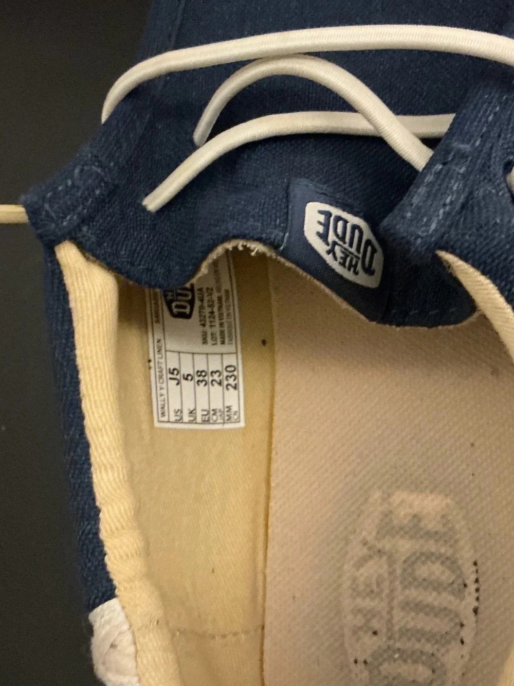 Hey Dude Men’s Navy Canvas Slip-Ons with Cream Accents