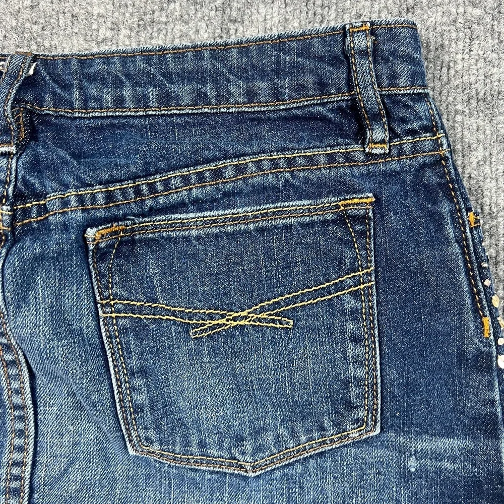 Gap 1969 Mini Skirt Girls 14R Blue Whiskered Denim Cotton Sequins‎ Dark Wash