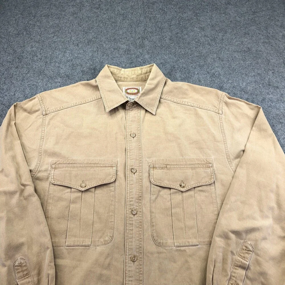 Vintage Banana Republic Shirt Mens Medium Beige Safari Long Sleeve Button Up