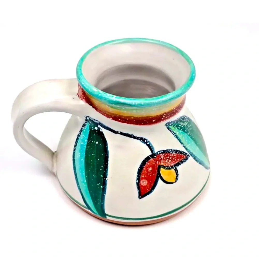 Vintage Pottery Mug Art No Spill Wide Bottom Coffee Tea Signed By Artist  .