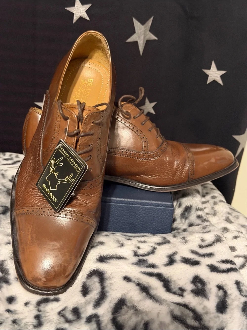 Mens Brass Boot Brown Leather Cap-Toe Oxfords