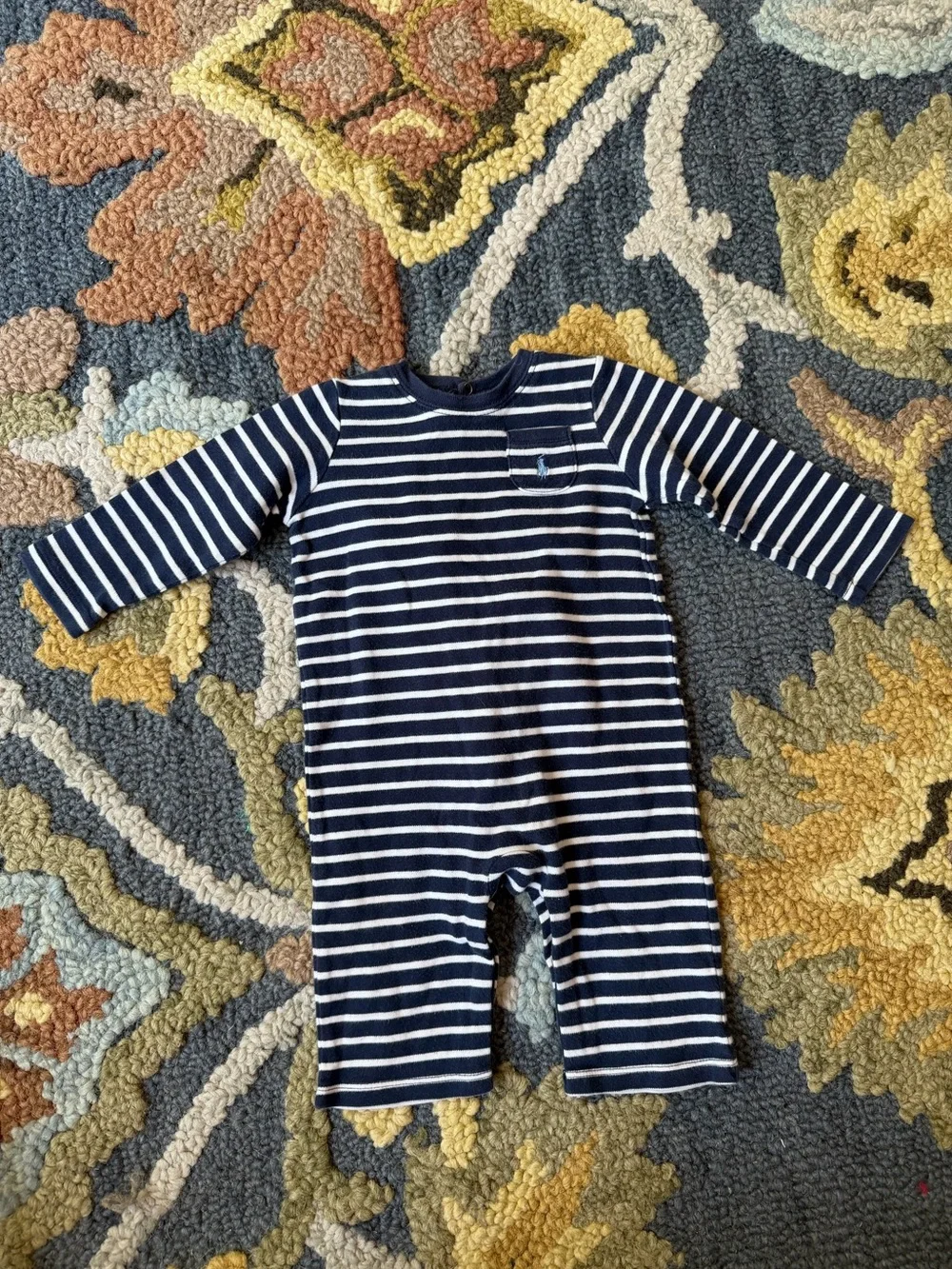 Baby Ralph Lauren Navy + White Stripe One Piece Coastal Nautical 9 Months