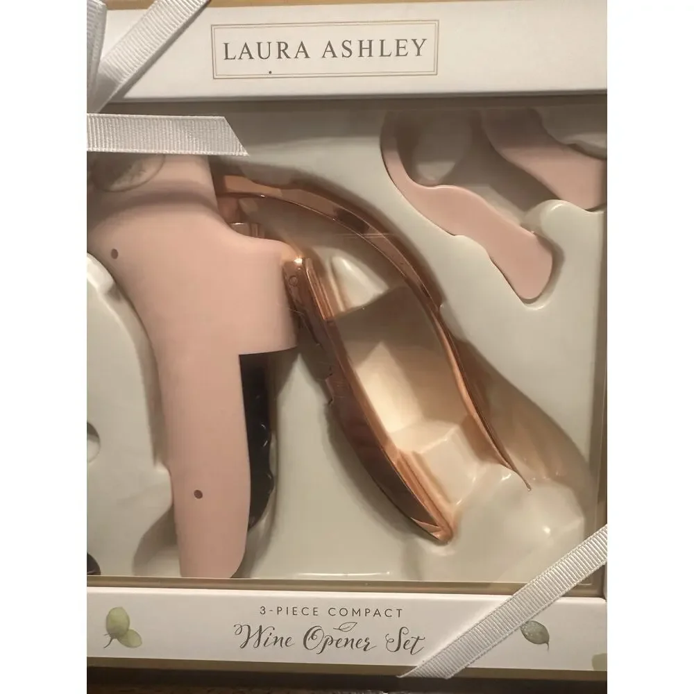 Laura Ashley NIP Wine Opener 3 Piece Compact Set Pink W/ Rose Gold Present GIFT