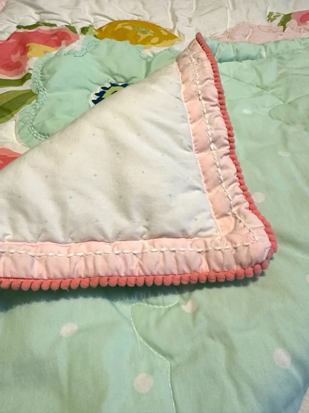 Cloud Island Floral Cotton Quilt Reversible Mint Polka Dots Baby Crib Blanket
