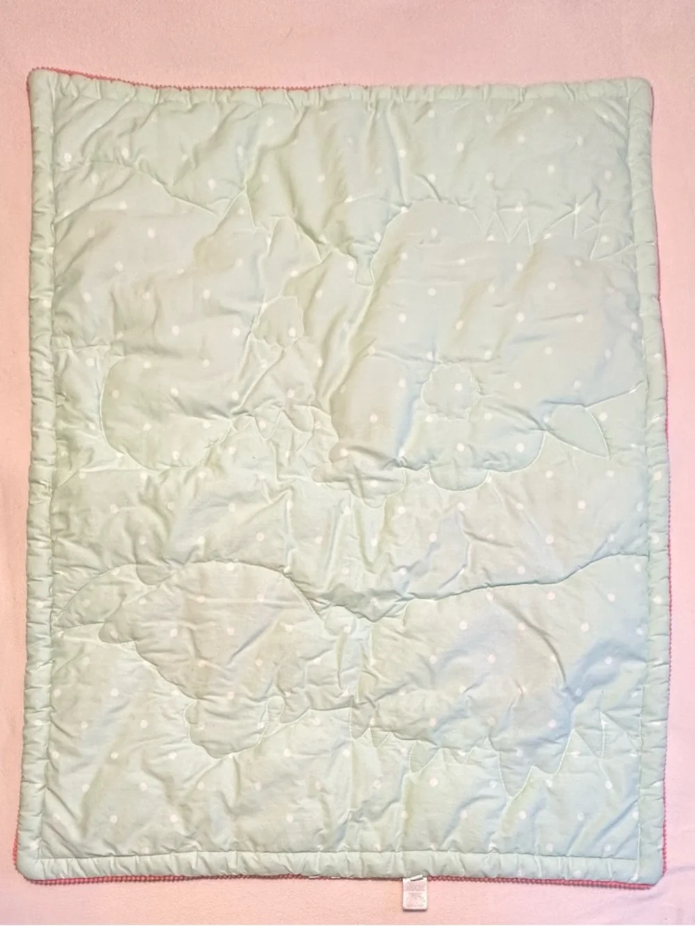 Cloud Island Floral Cotton Quilt Reversible Mint Polka Dots Baby Crib Blanket