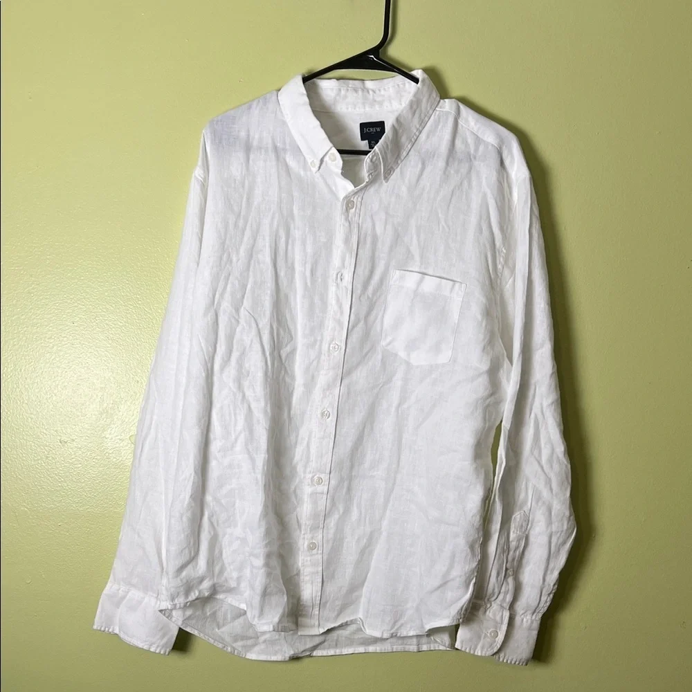 J. Crew White Casual Linen Button-Down Shirt. Men’s XL Slim Fit  P2P 24”