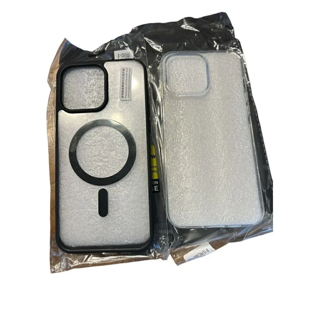 Lot of 2 IPhone 15 Promax Phone Cases Black/Clear and Clear Glitter