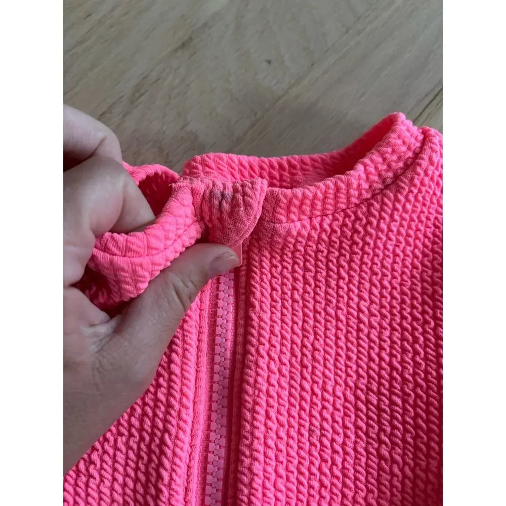Girl's Swimsuit Textured Hot Pink 4T