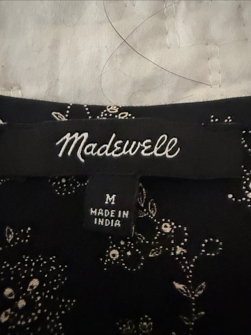 Madewell Black Floral V-Neck Puff-Sleeve Top