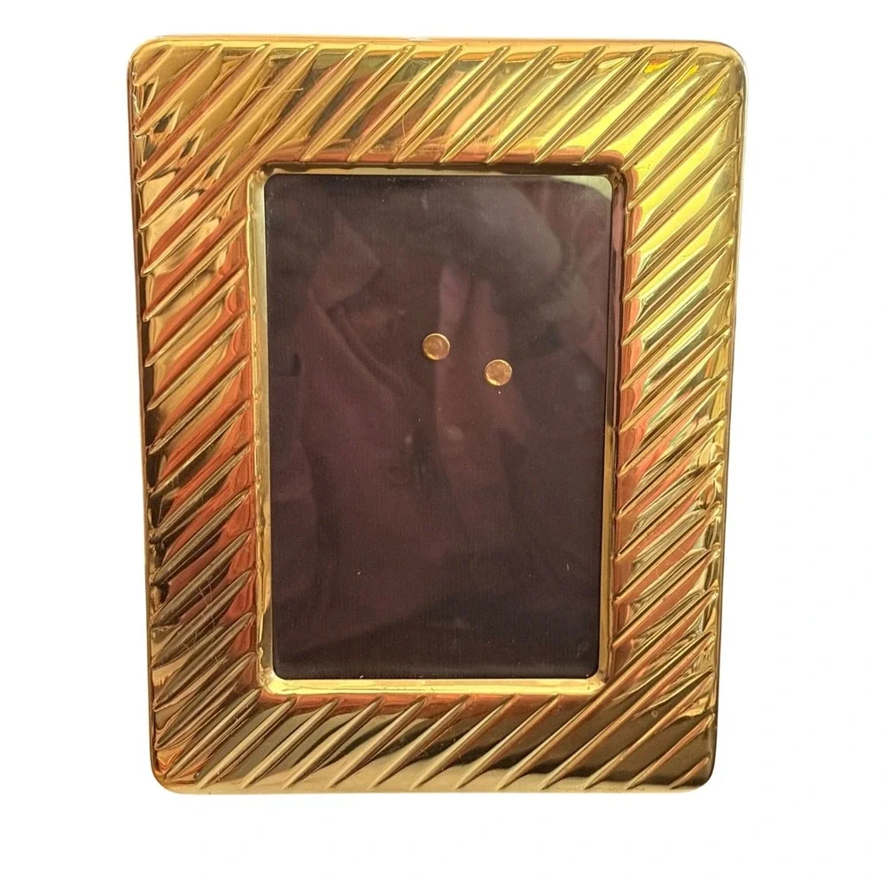 VTG Brass Plated‎ Picture Frame 9x7 Photo 5x7 Reflective Mid Century Regency