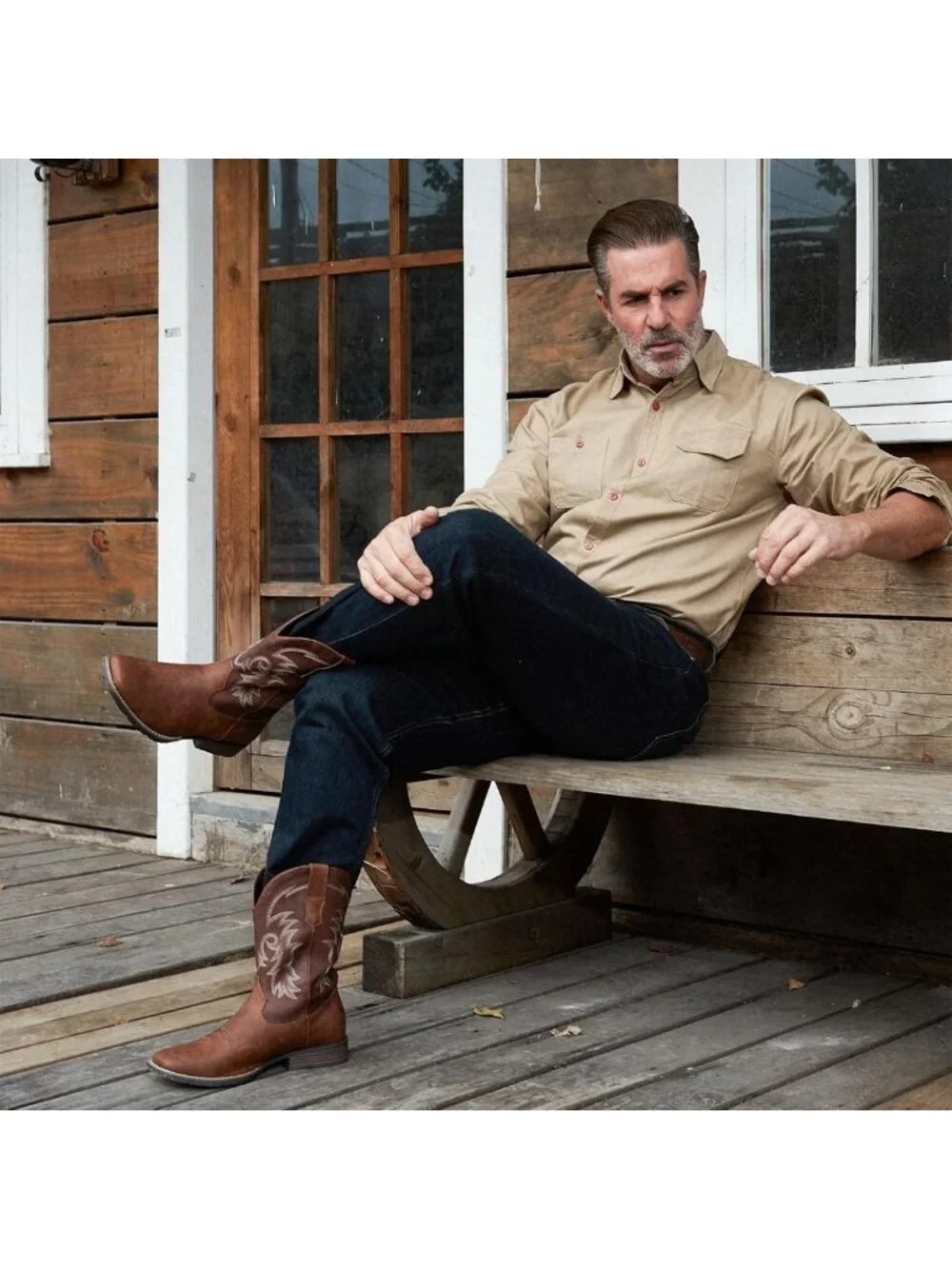 Stylish Square Toe Cowboy Boots for Men, Classic Embroidery, Slip-Resistant
