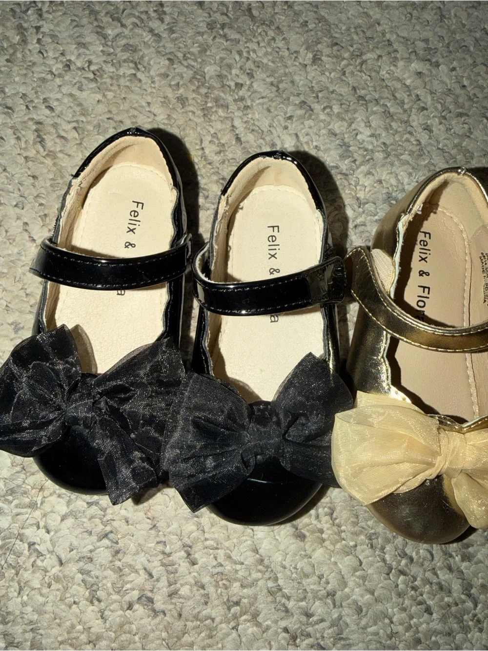 Felix & Flora Toddler Mary Jane Bow Shoes Bundle Black Gold Size 6 Dress Flats